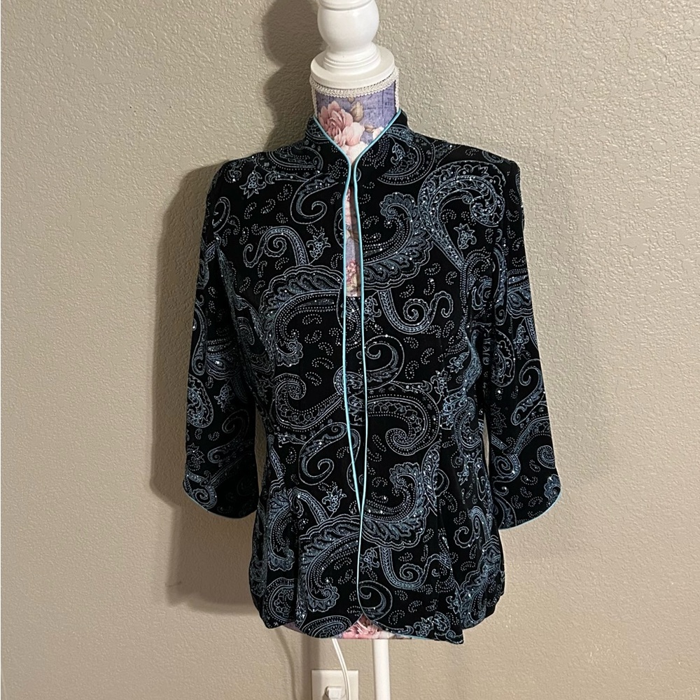 Alex Evenings Black and Blue Paisley Blazer and Cami - 2‎ Piece Set